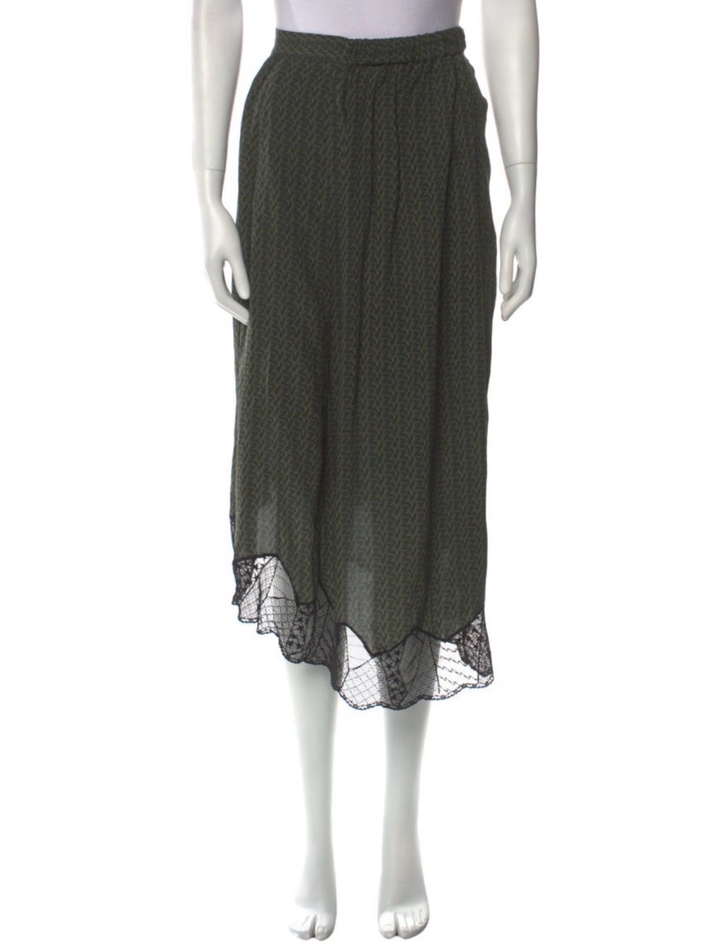 Zadig & Voltaire Olive and Black Midi Skirt with Lace Hem
